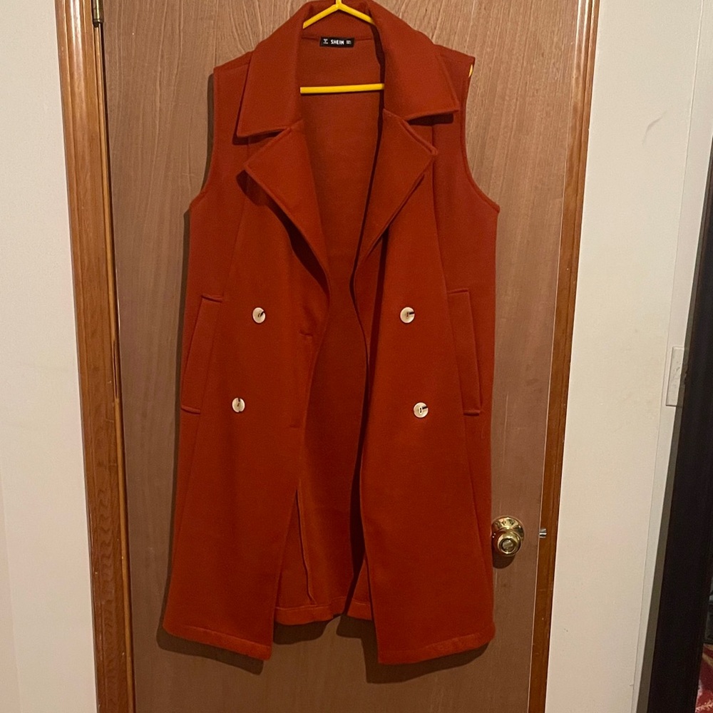 SHEIN Women's Double-Breasted Orange Trench Coat